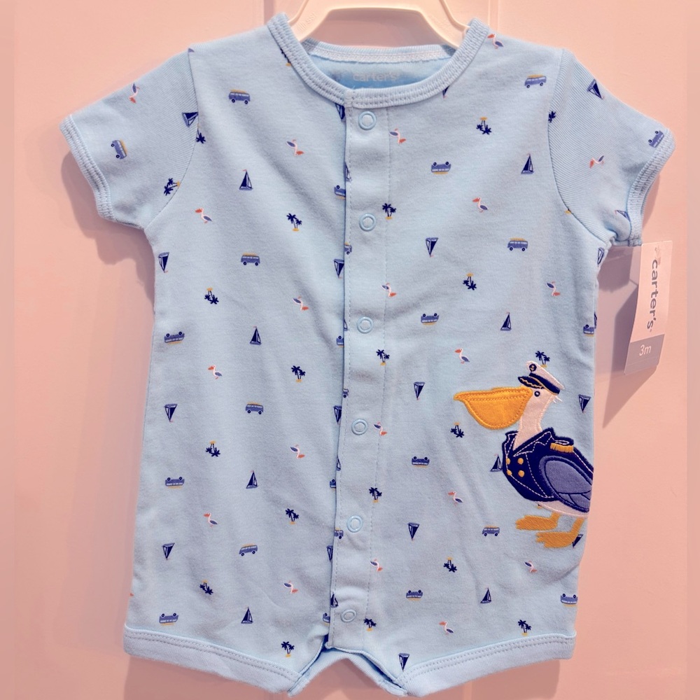 Carter's Light Blue Romper with Pelican Design